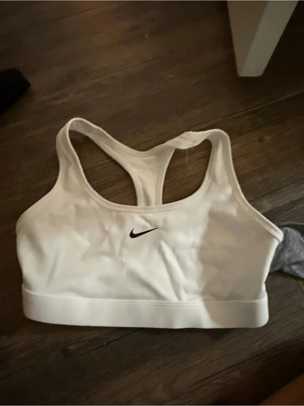 Nike White Racerback Sports Bra with Black Swoosh